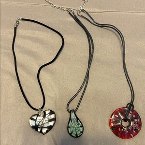 Elegant Heart, Teardrop, and Circle Pendant Necklace Set